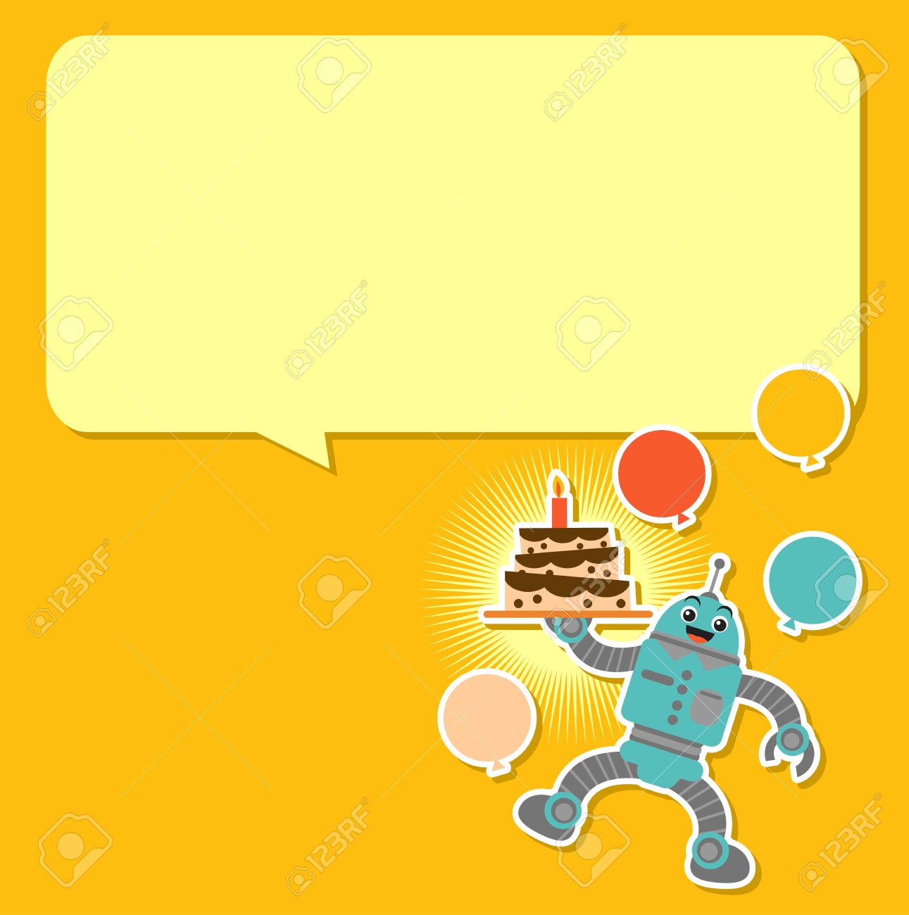 Cute Robot In BirtHDay Background Royalty Cliparts Vectors