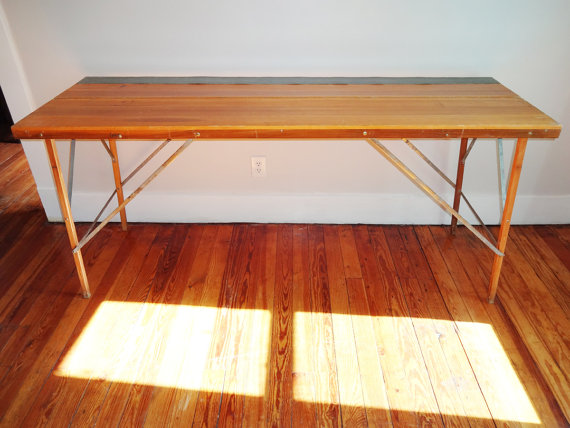 Large Vintage Wood Industrial Folding Desk Wall Paper Carpenter Table