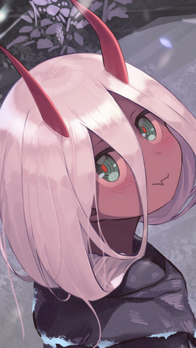Premium AI Image | Anime girl with purple hair and purple horns looking  into the distance