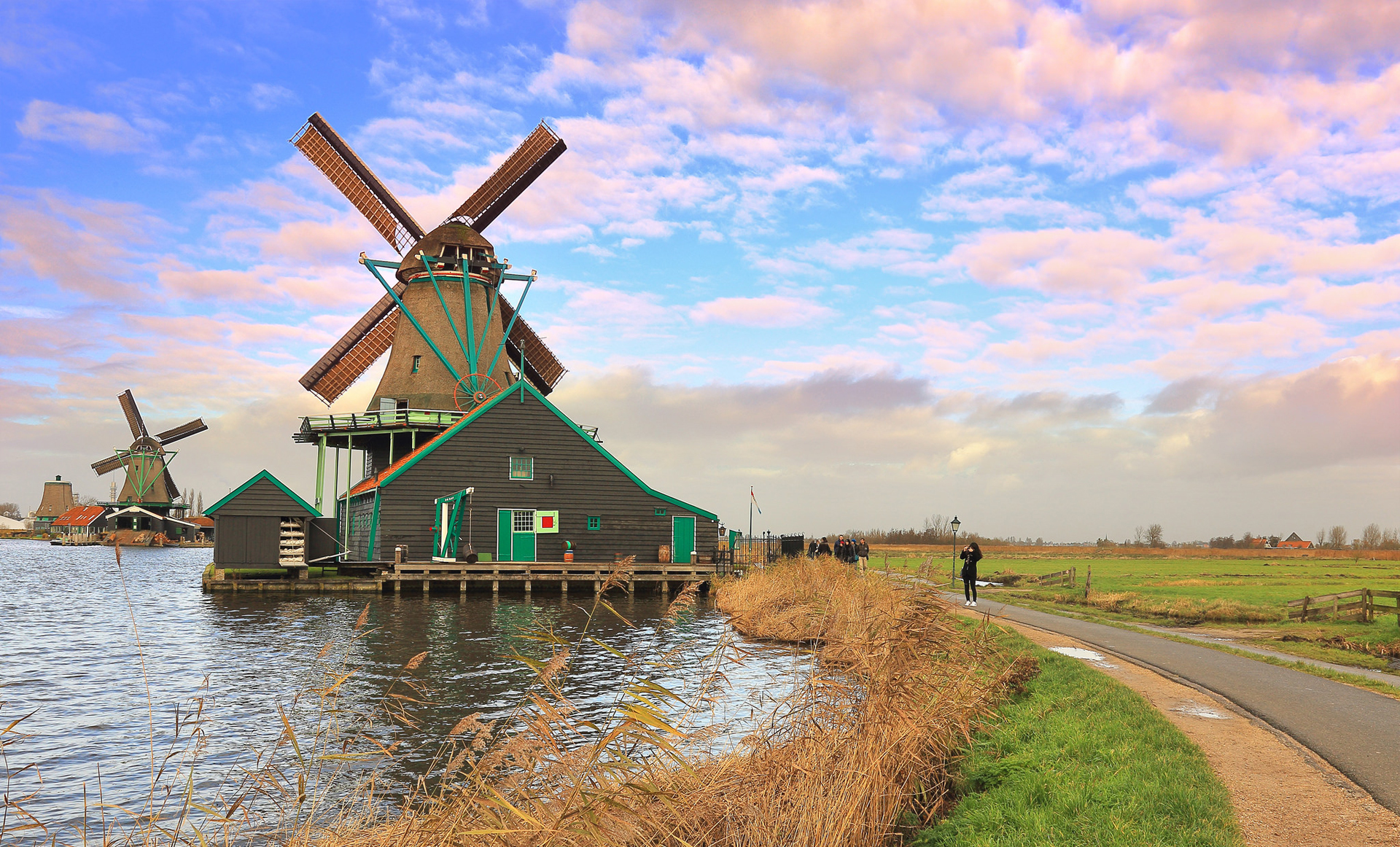 Wallpaper The Herlands Sky Clouds Canal Windmill