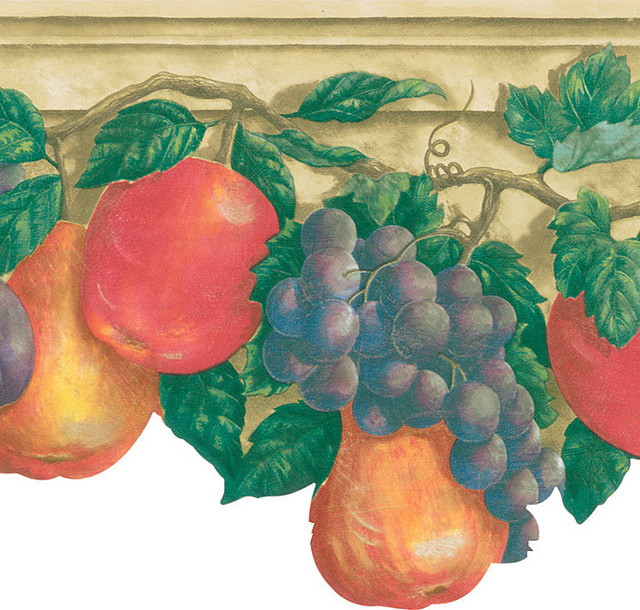 Multicolor Painted Fruit Border Wallpaper Contemporary