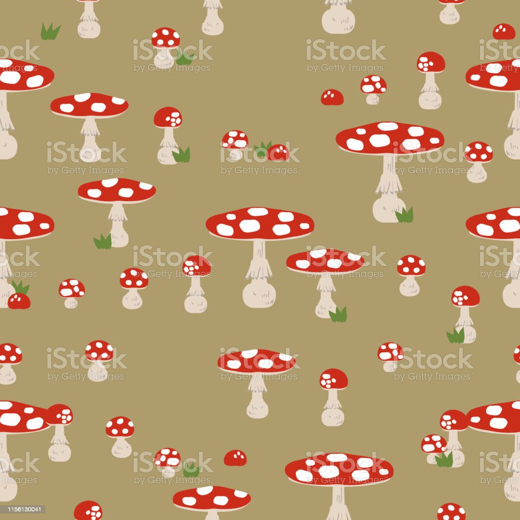 Seamless Pattern Of Mushrooms Red Mushroom Wallpaper Stock