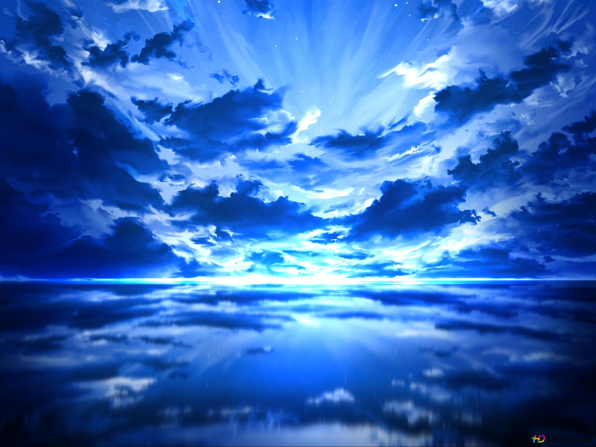 Anime Background Blue High Wallpaper