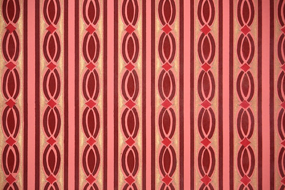 Early 1900s Antique Wallpaper   Victorian Red and Gold Geometric