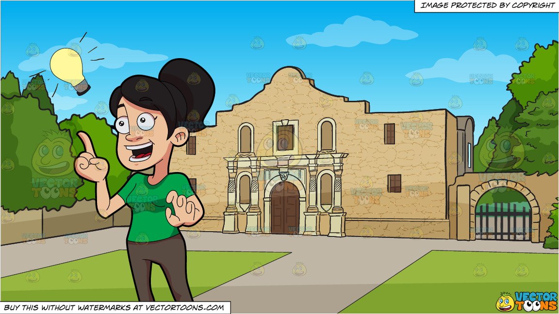A Woman Suddenly Thinks Of An Idea And The Alamo Background