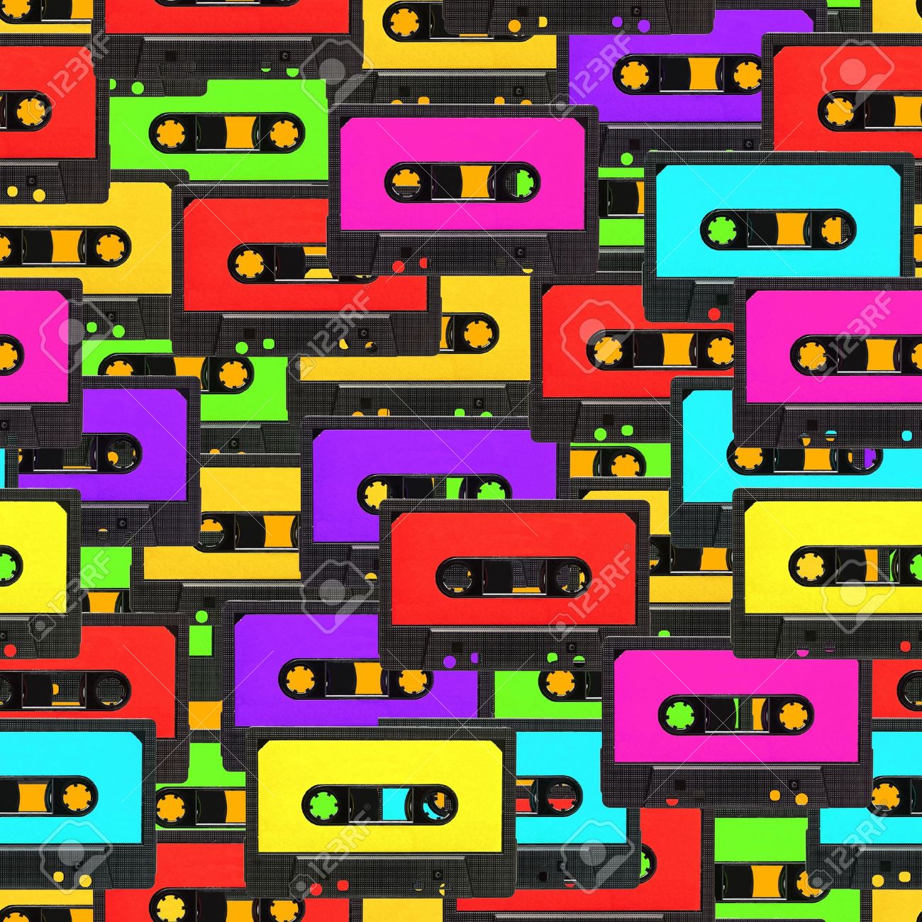 Colorful 80s Analogue Audio Tape Background Repeatable Pattern