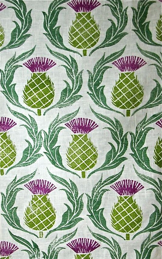 Hand Printed Scottish Thistle Linen Inspired By Scotland