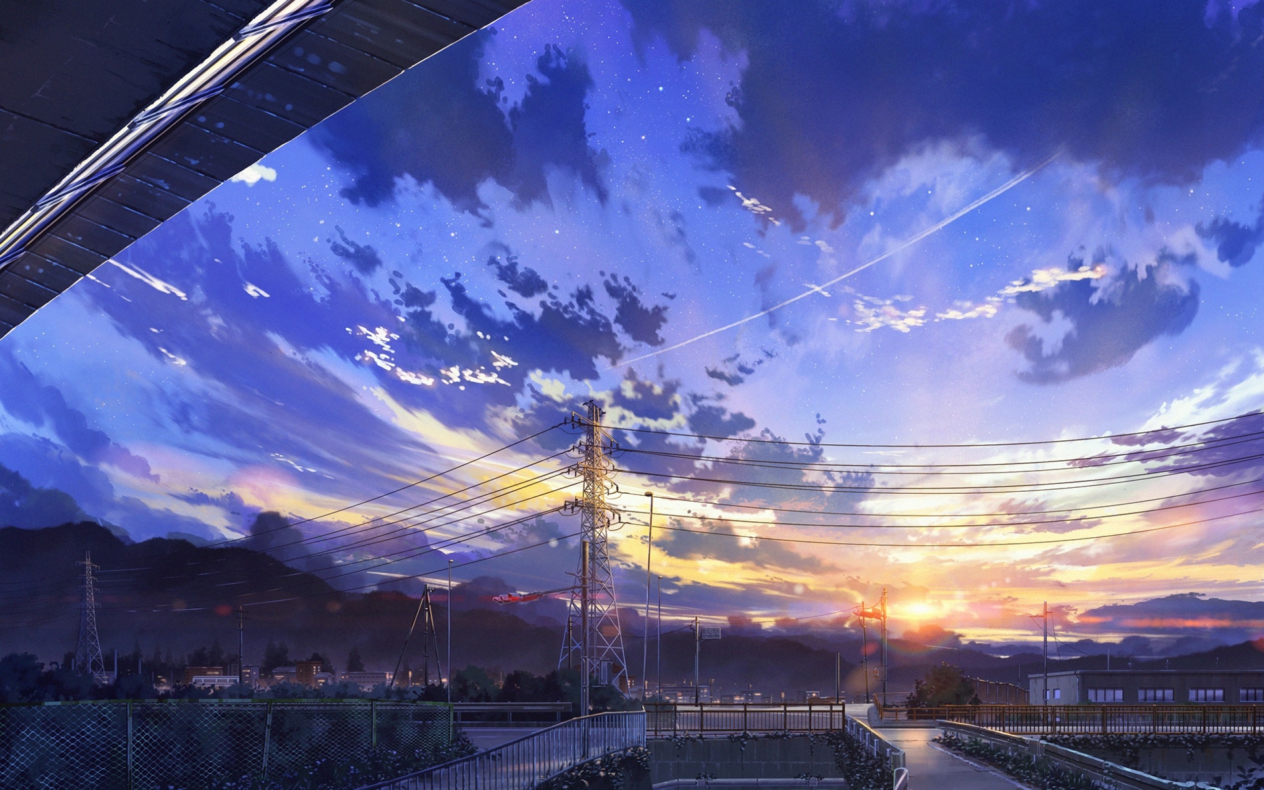 Anime Landscape Scenery Clouds Stars