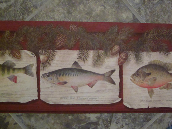 Items similar to Fish and Pinecones Wallpaper Border wall decor rustic 570x428