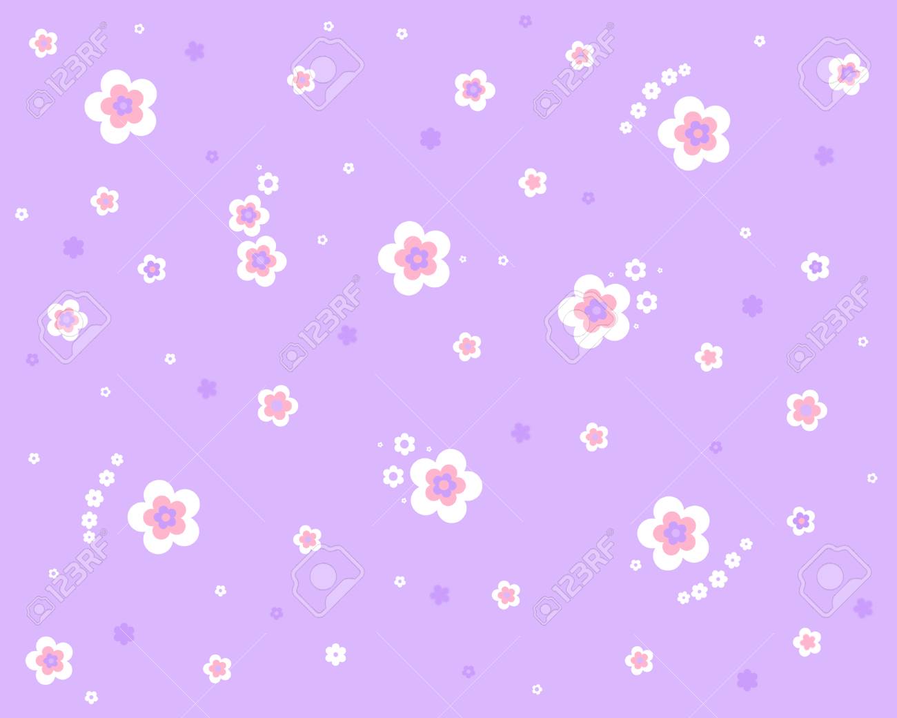 Illustration Of Cute White Flowers Pattern On Purple Violet