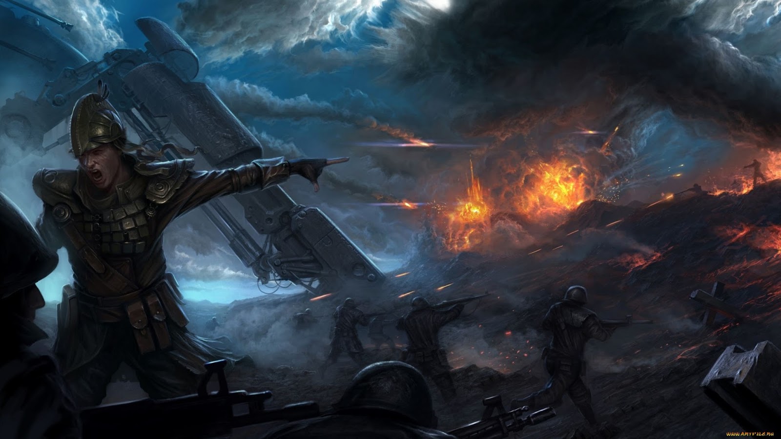 Battlefield War Explosion Army Sci Fi Fantasy HD Wallpaper Background