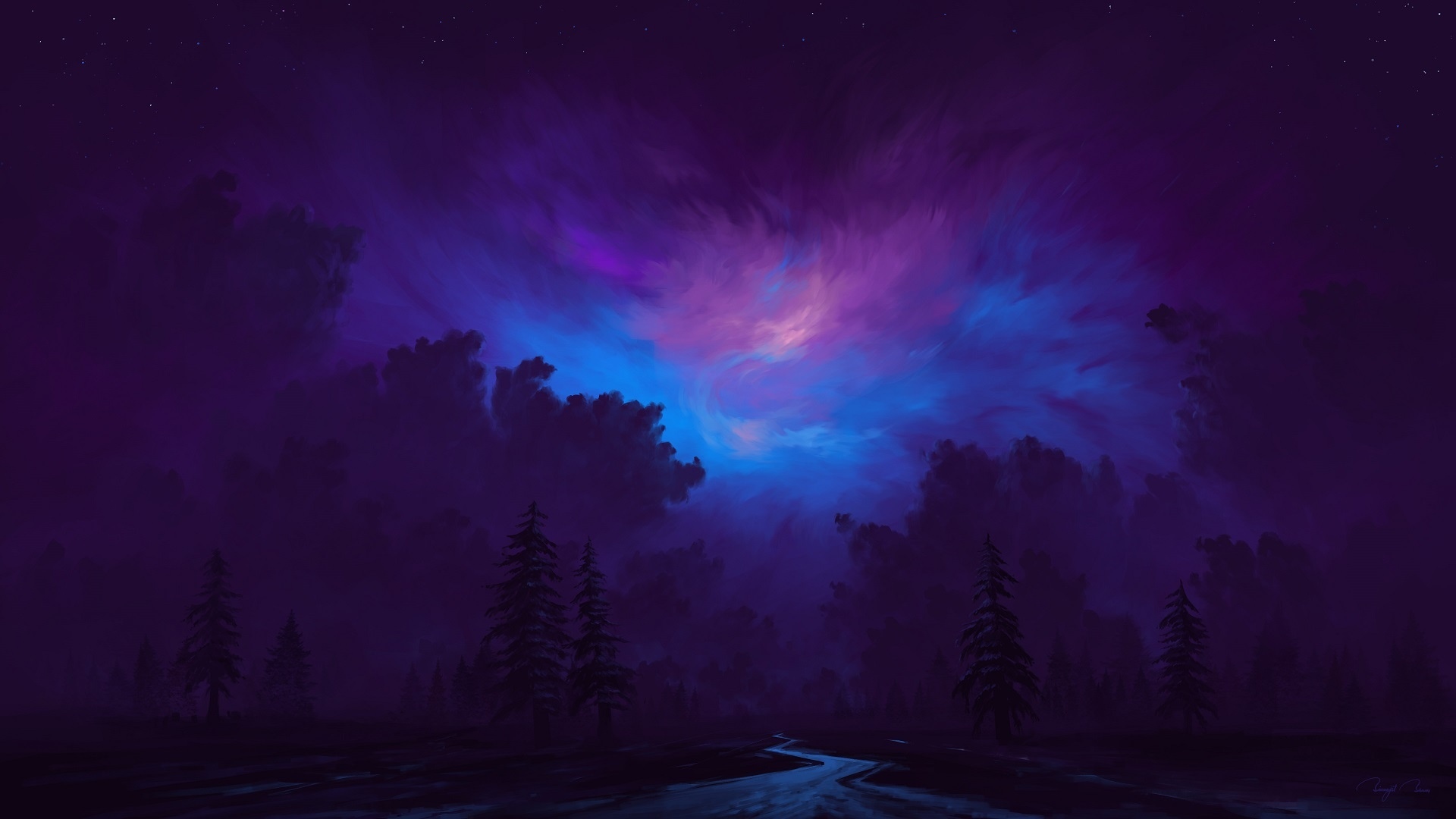 Desktop Wallpaper Dark Sky Way To Forest Fantasy HD Image