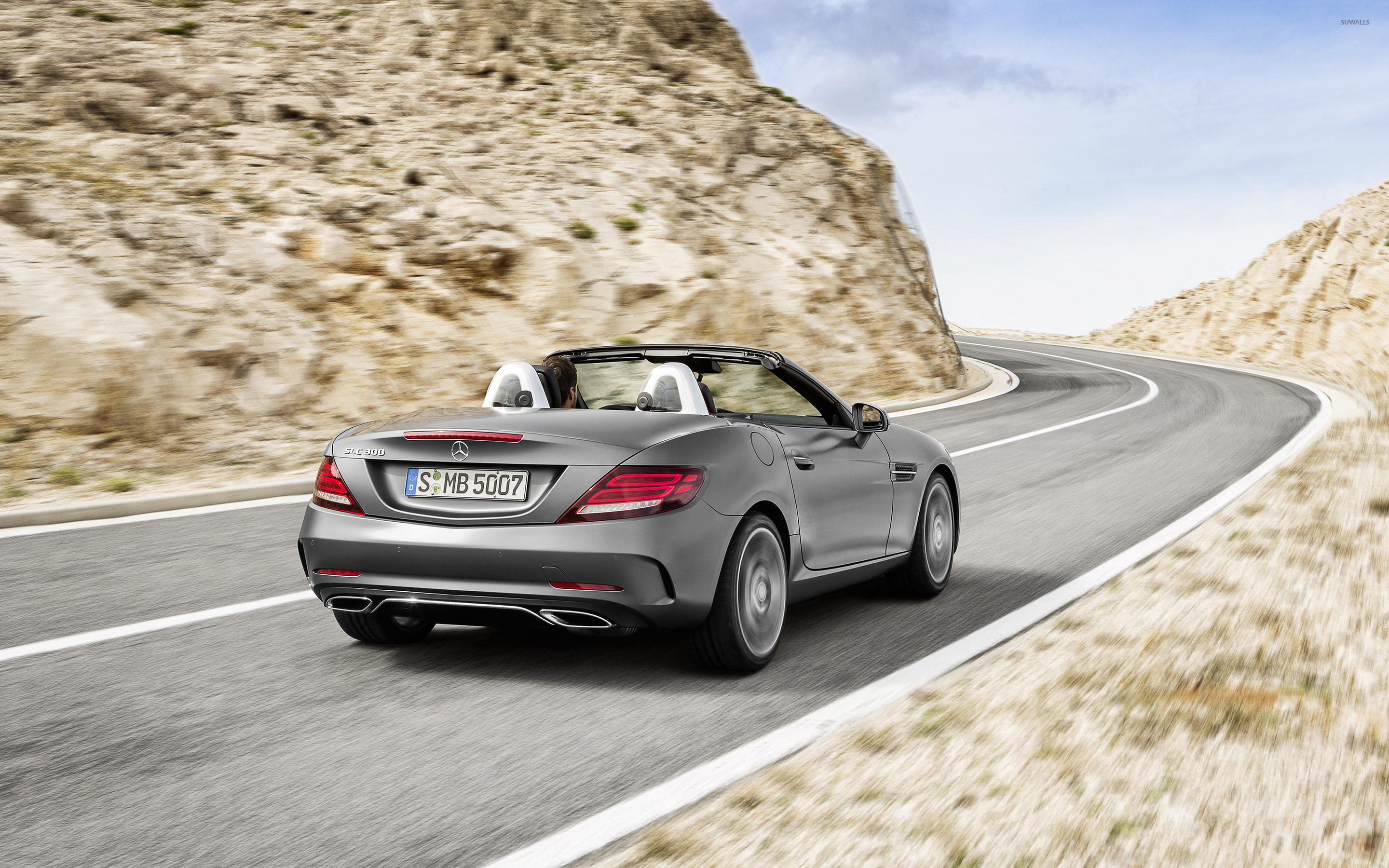 Silver Mercedes Benz Slc On The Road Wallpaper
