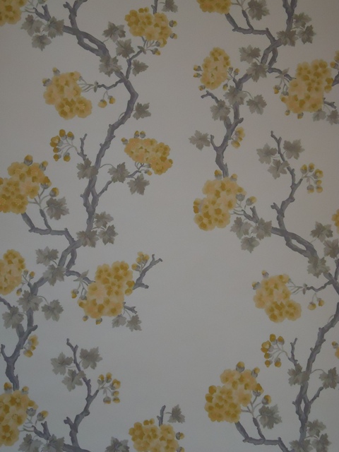 Cream Background With Lemon Oriental Floral Pattern Showing Grey