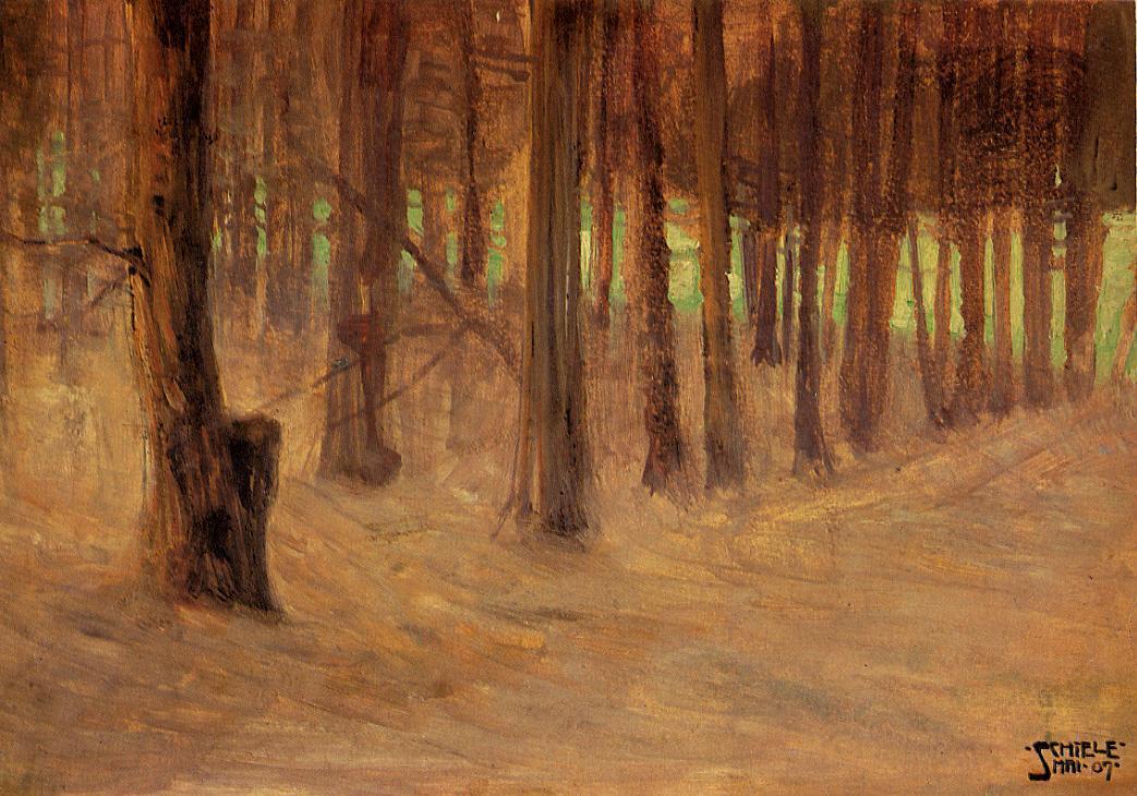 Forest With Sunlit Clearing In The Background Painting Egon