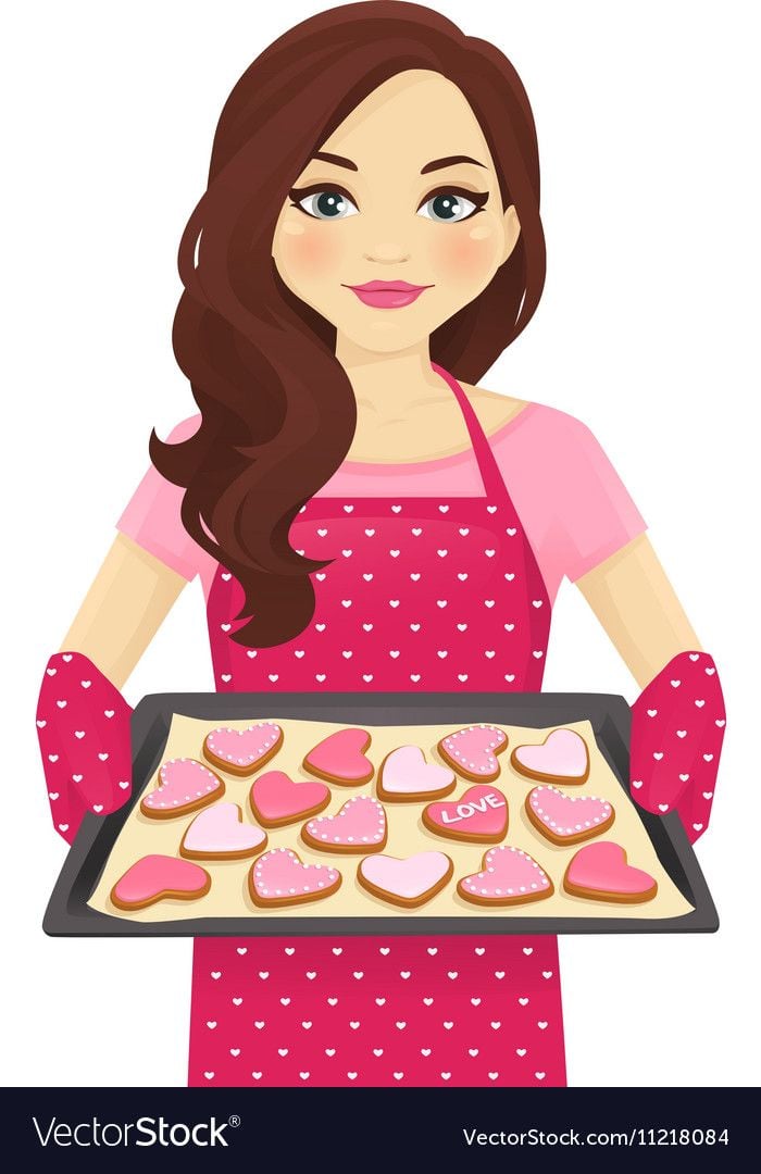 Woman baking heart shape cookies Royalty Vector Image 700x1080