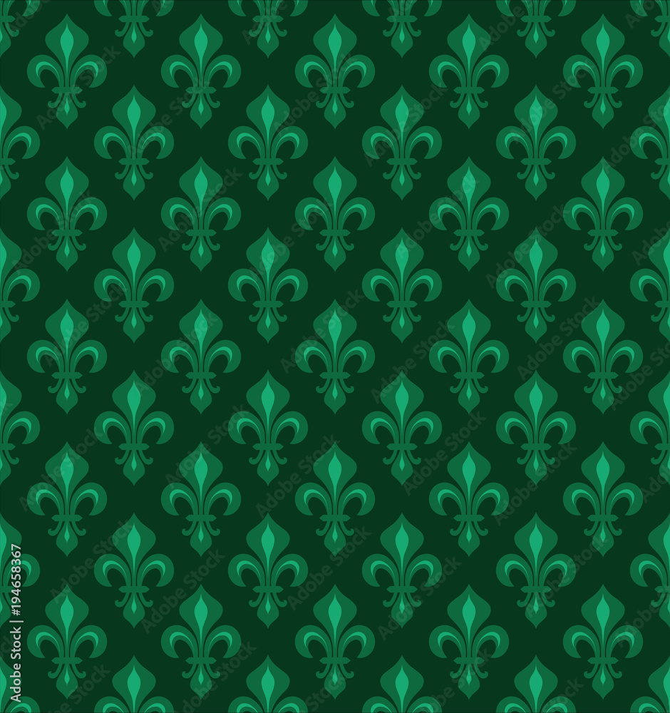 Royal Heraldic Lilies Fleur de lis emerald green velvet