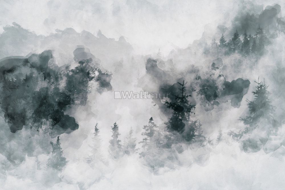 Watercolor Style Abstract Misty Dark Forest Wallpaper Mural Wallmur