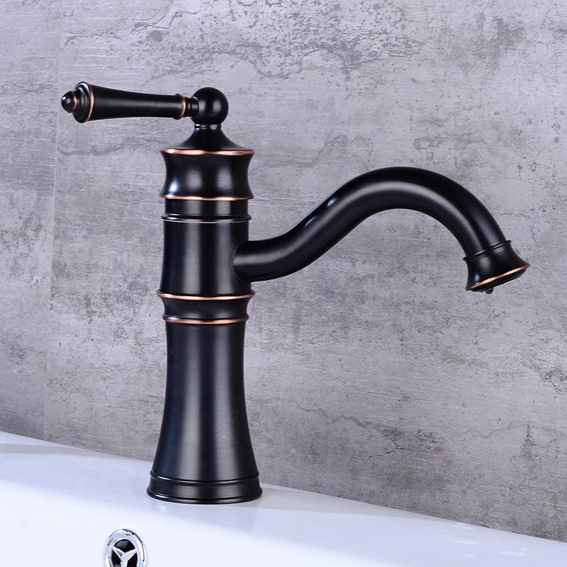 Basin Faucets Black Copper Bathroom Faucet Mixer Vintage Hot And