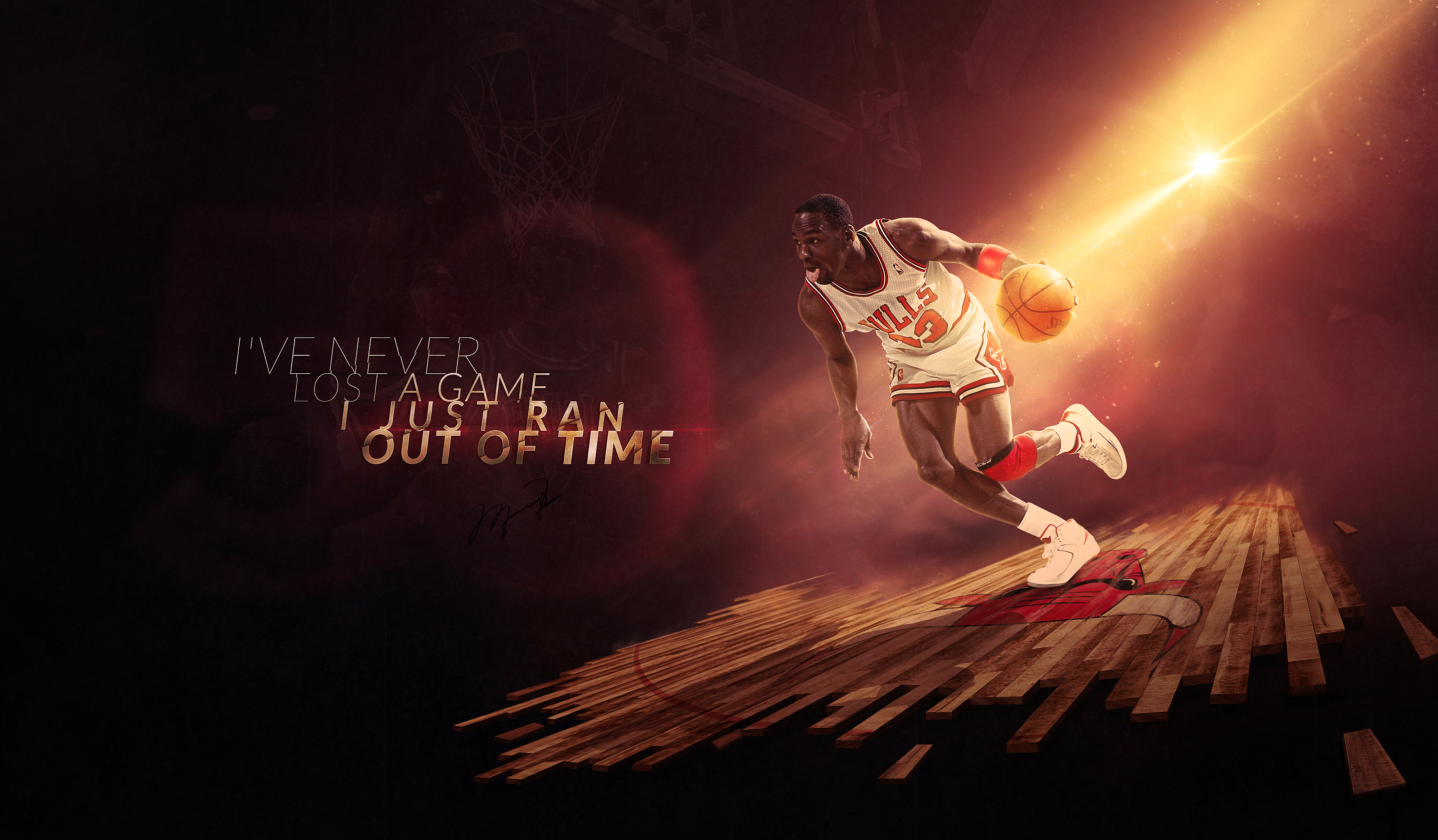 Michael Jordan Dribbling a Basketball in a Dynamic Pose with a Motivational Quote