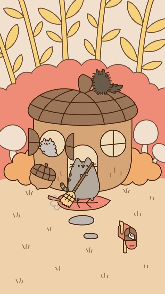 Acorn House Pusheen Pip and Stormy Phone WallpaperBackground
