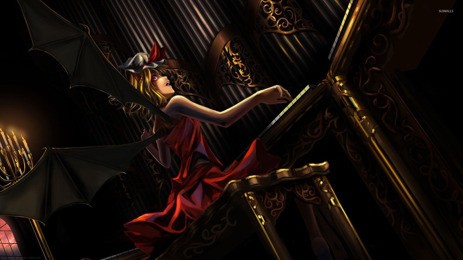 Flandre Scarlet at the piano   Touhou Project wallpaper