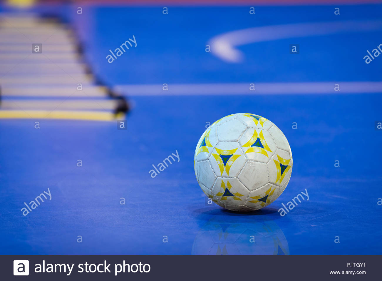 Futsal Ball On Blue Indoor Field Training Pitch