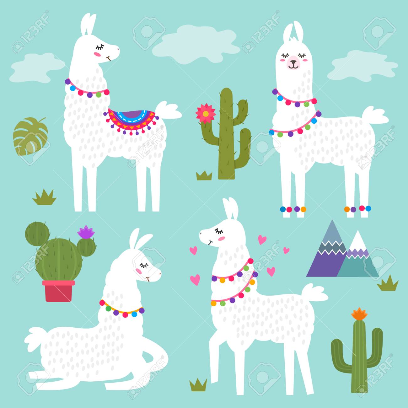 Funny Llama Alpaca With Mountains And Cactus Children S