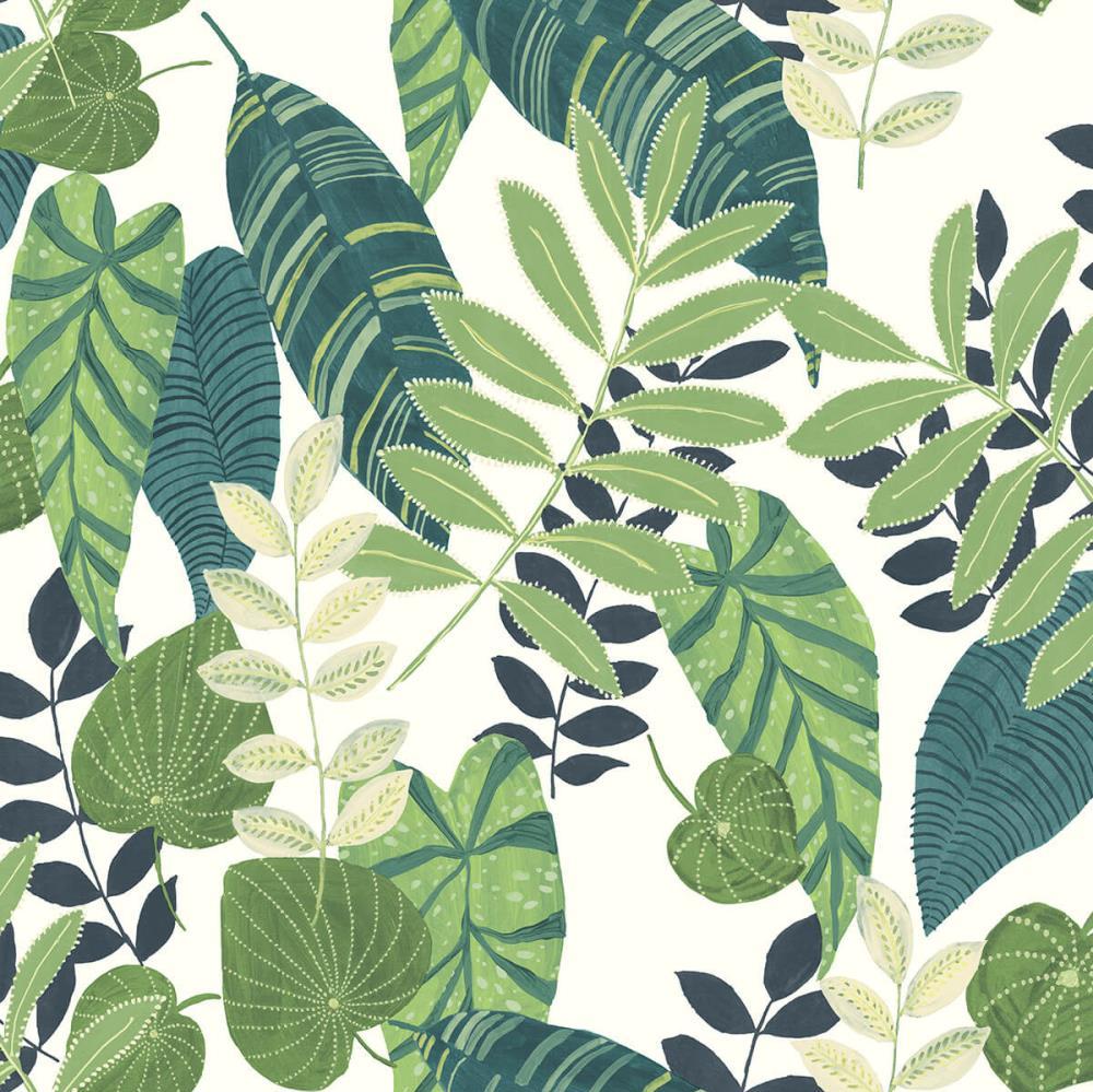 Seabrook Designs Sq Ft Viridian And Dill Tropicana Leaves