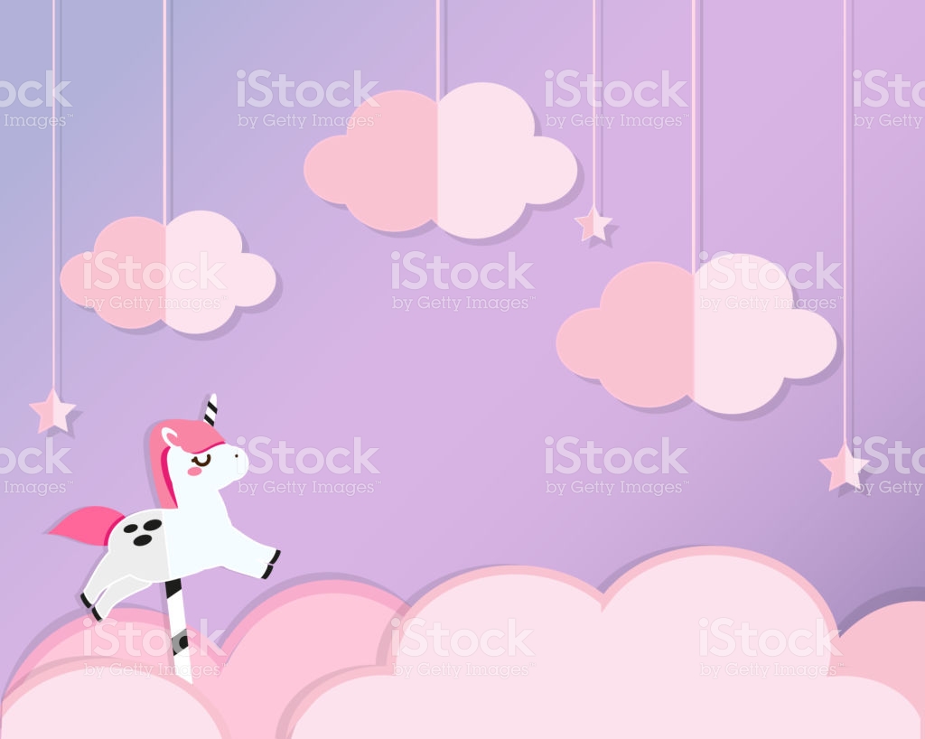 Unicorn On Pink Clouds In Violet Heaven Background Paper Cut