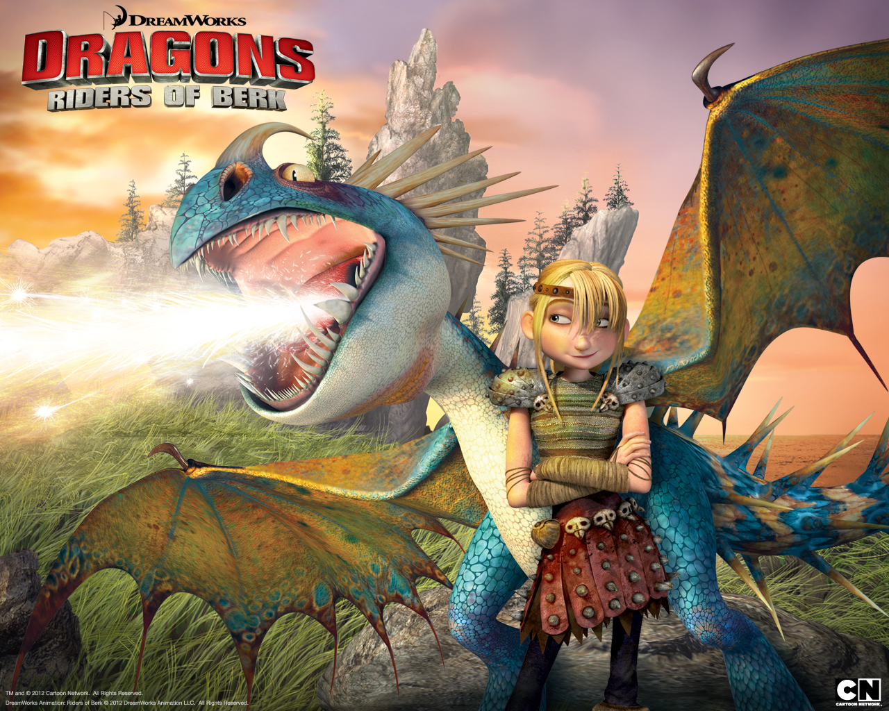 Astrid with Stormfly the Deadly Nadder Dragon from Riders of Berk 1280x1024
