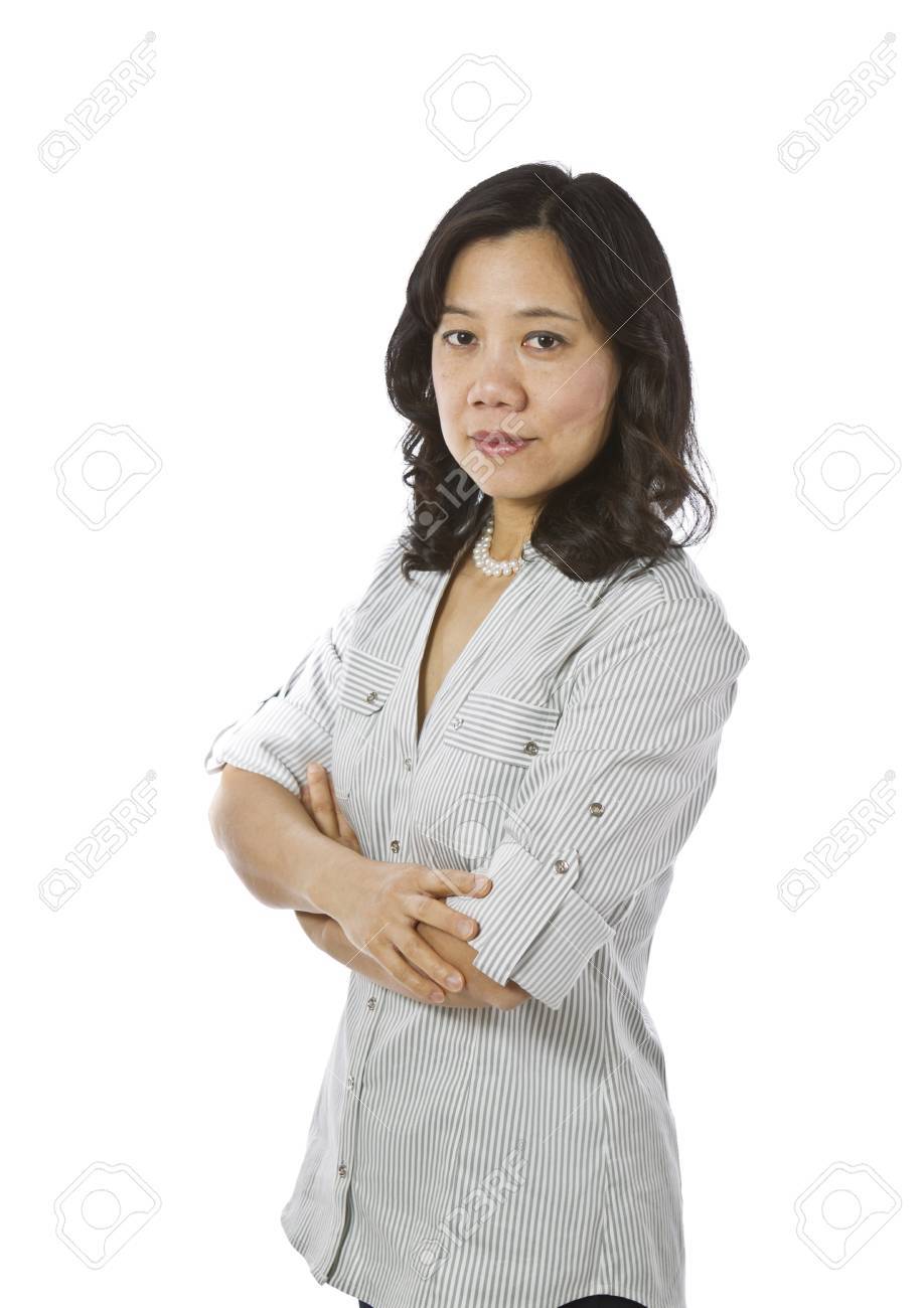 Asian Women Expressing Content While Wearing Causal Business