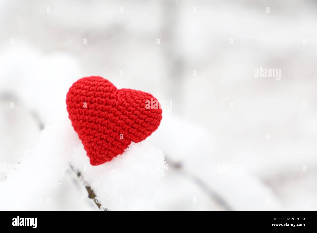 Valentine Heart In Winter Forest Cold Weather Red Knitted