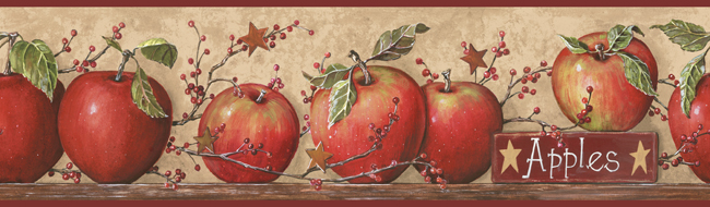 Country Apple Wallpaper Border Cb5558bd Red Apples Primitive Decor