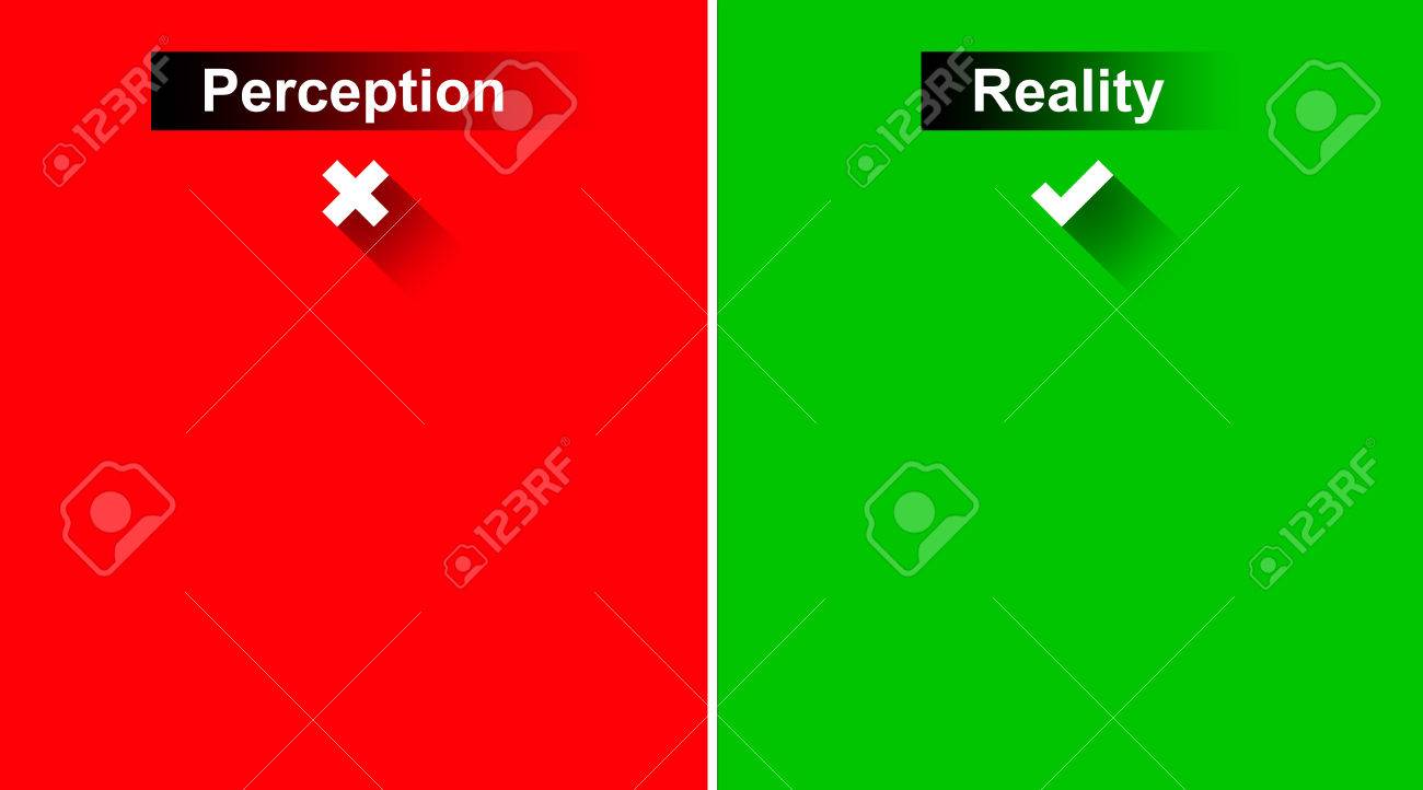 Perception And Reality With Tick Marks On Green Red Background