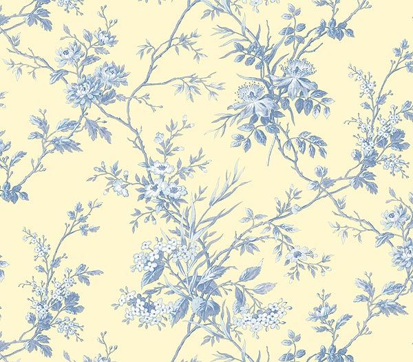 Interior Place Blue On Yellow Floral Toile Wallpaper