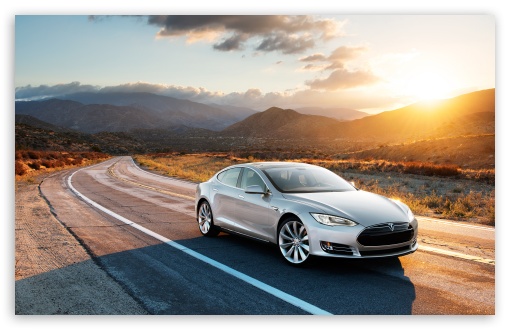 Tesla Model S In Silver Desert Road HD Wallpaper For Standard
