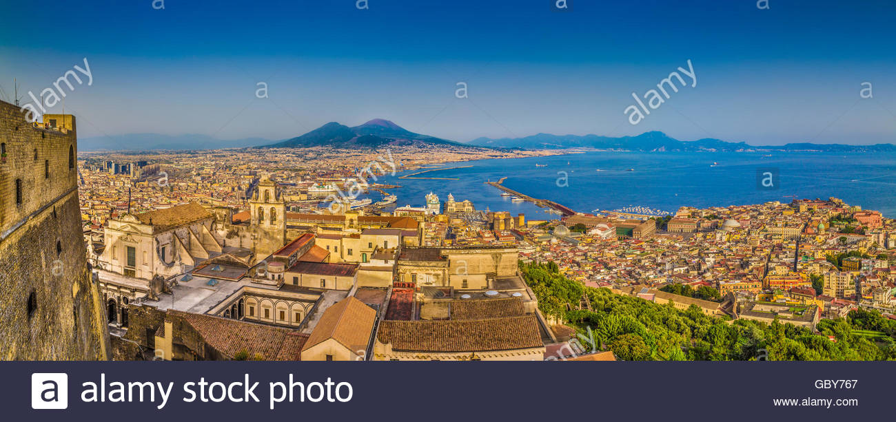Panoramic Of The City Naples With Mount Vesuvius In