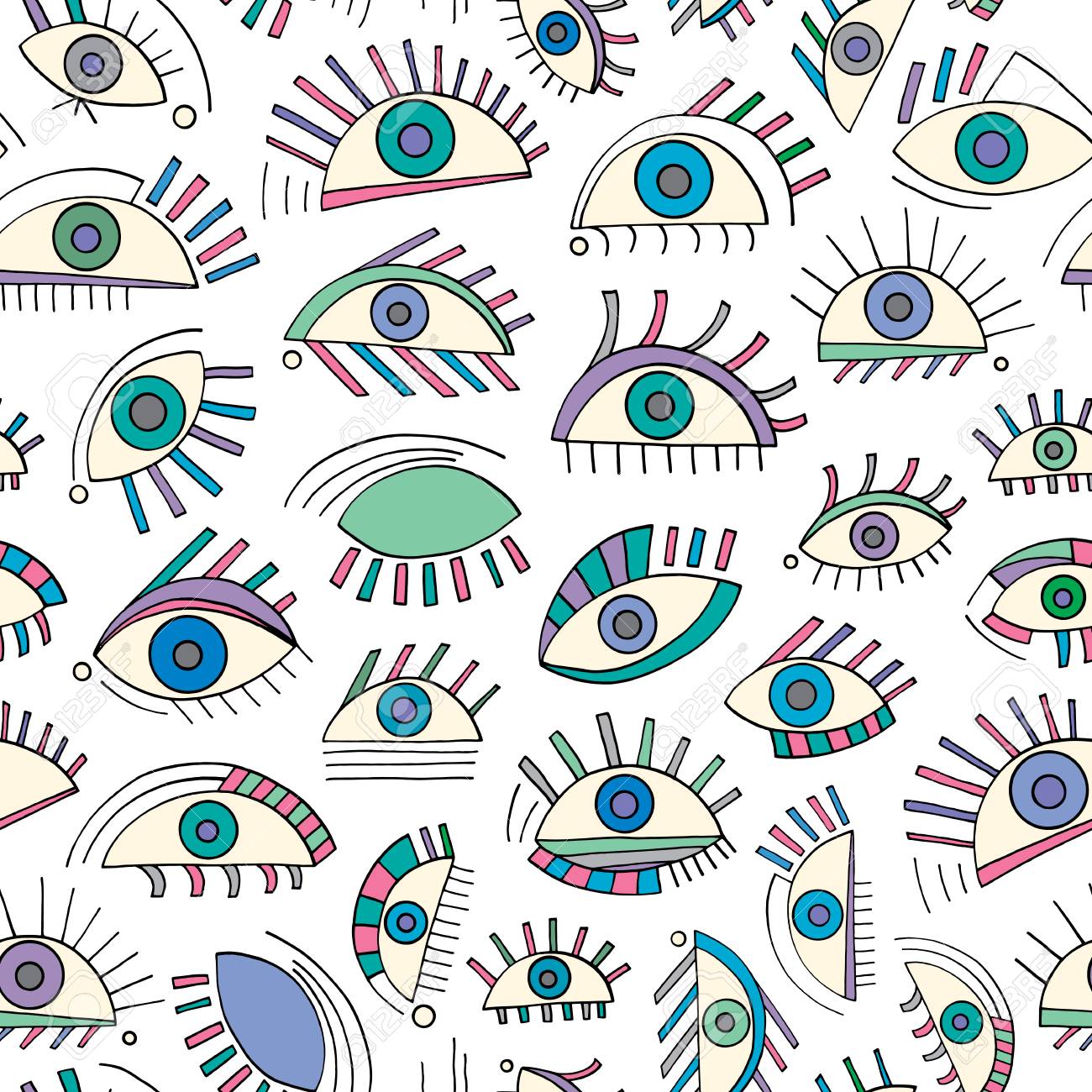Hand Drawn Abstract Eyes Pattern Colorful Sight Seamless Vector 1300x1300