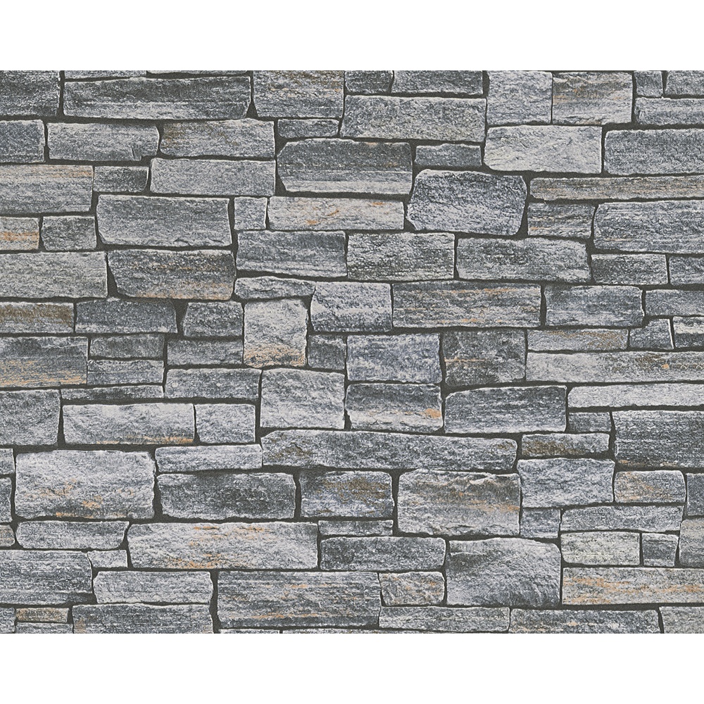 Stone Brick Wall Pattern Faux Effect Embossed Vinyl Wallpaper