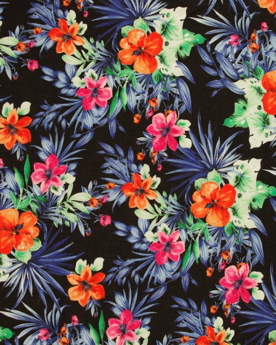 Cotton Lawn Fabric Tropical Print on Black Truro Fabric 560x700