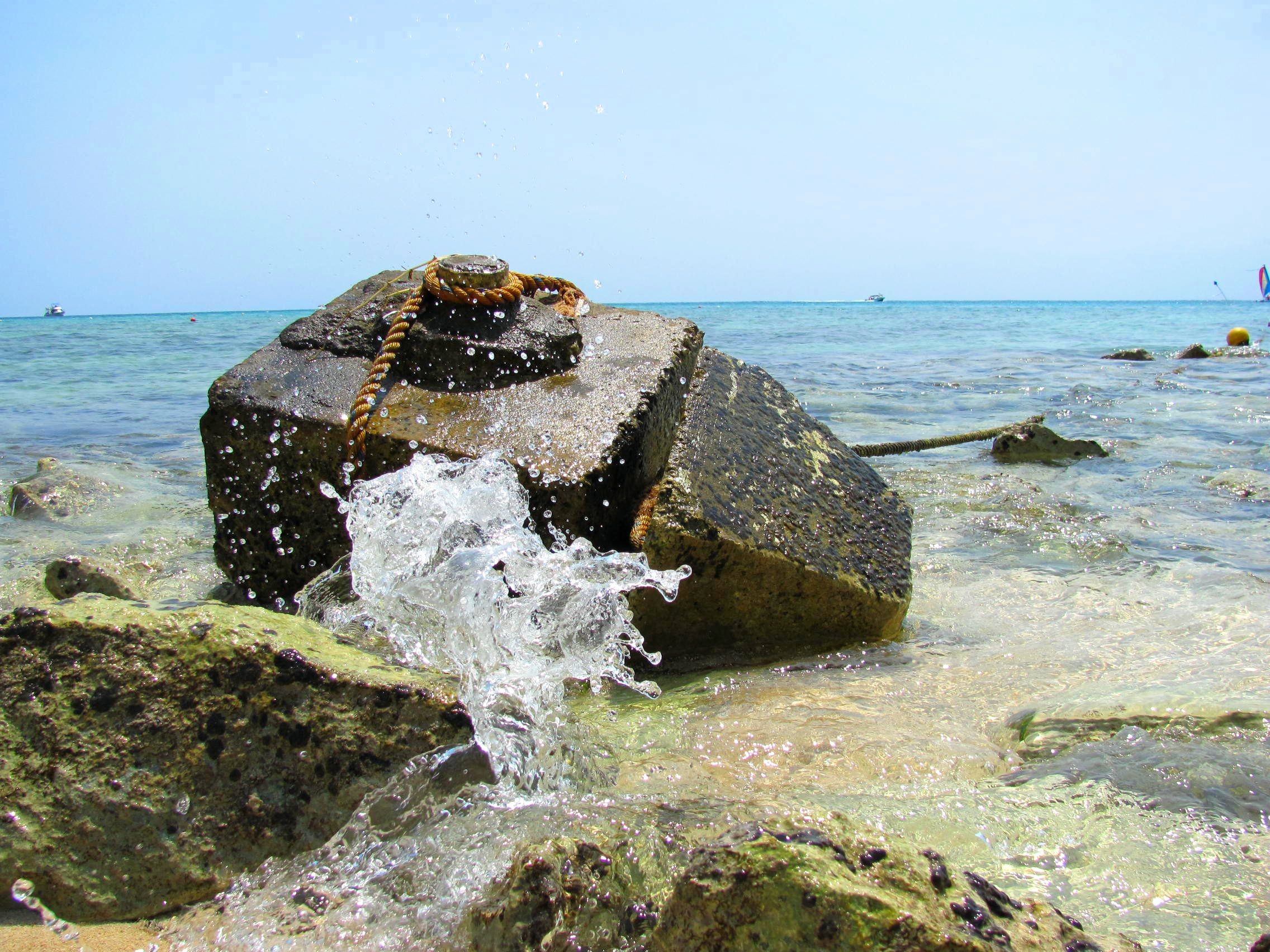 Blue Cozumel Nature Anchor Wave Splash Mexico Stone Sea