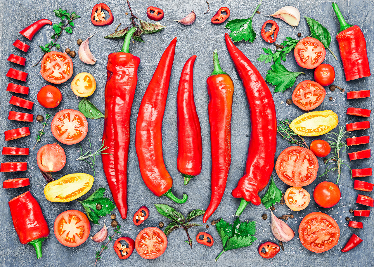 Wallpaper Tomatoes Chili Pepper Allium Sativum Food Vegetables
