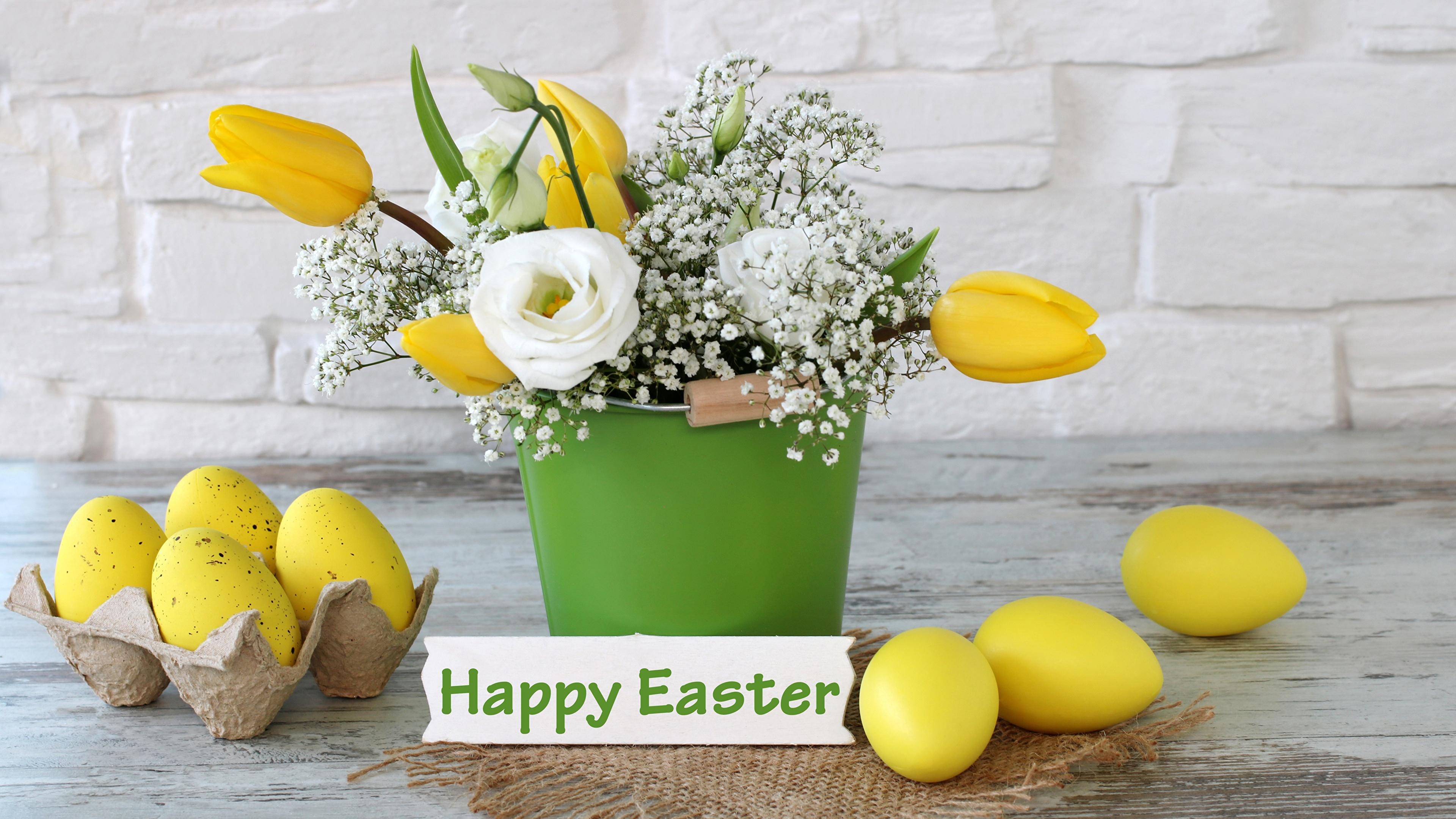 Desktop Wallpaper Easter English Eggs Tulips Flowerpot