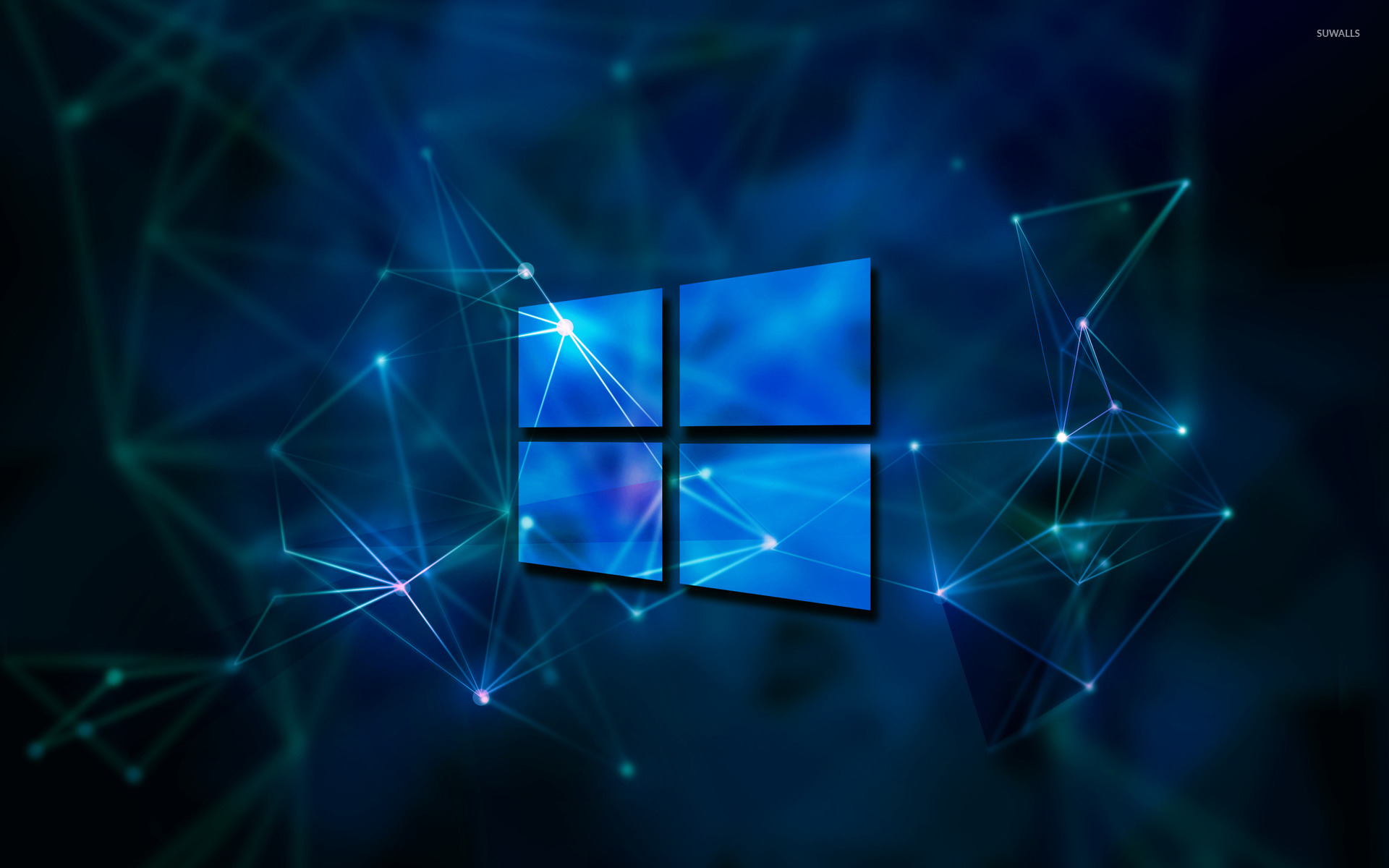 Windows 10 transparent logo on blue network wallpaper 1920x1200