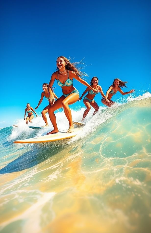 Girls Surfing Wallpaper