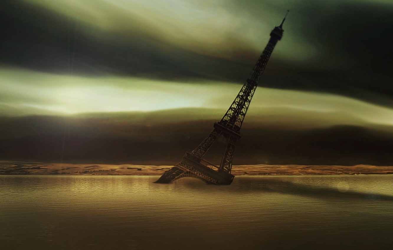Wallpaper Void Water Eiffel Tower Twilight Apocalypse Image