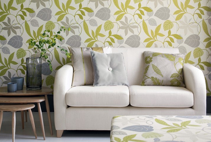 Folia Wallpaper In An Energising Lime And Charcoal Print A Modern