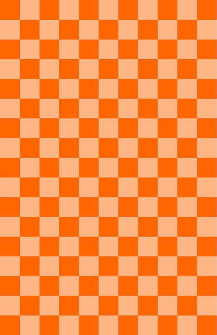 Monochrome Orange Checkerboard Print Wallpaper Checker