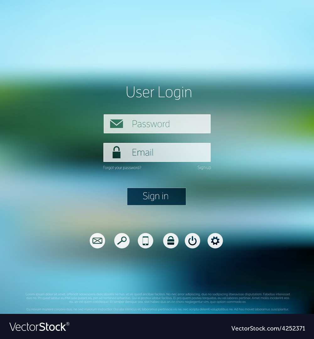 Login Form With Blurred Background Web Site Vector Image